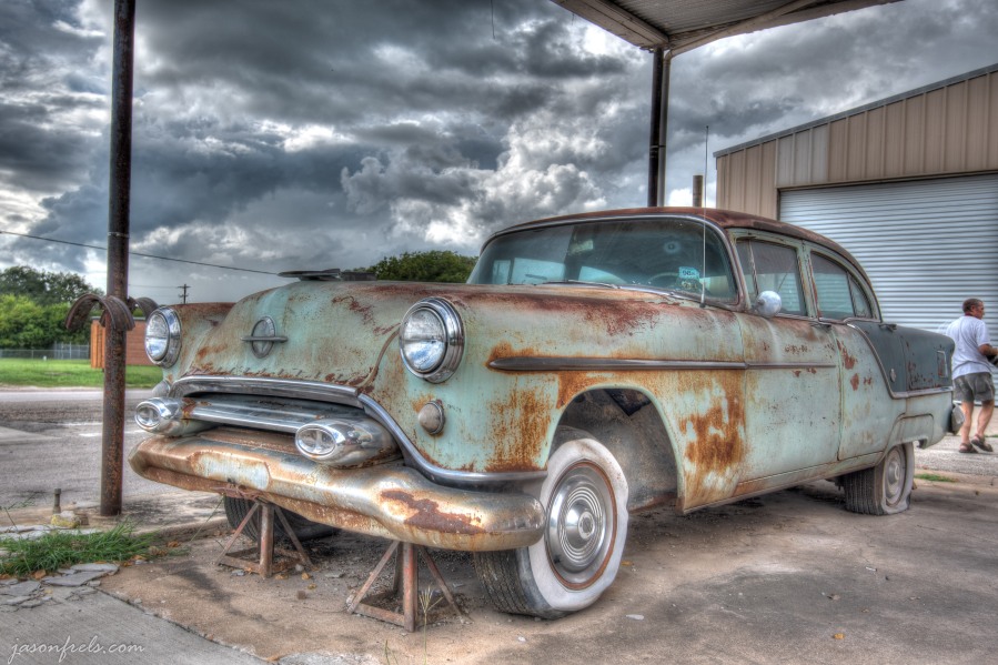 HDR Merge of Rusty Old Oldsmobile in Liberty Hill Texas
