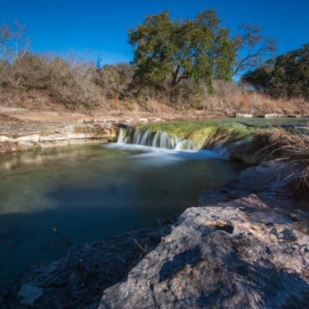 Long exposure of the waterfall in the creek at Balcones Canyonlands National Wildlife Refuge